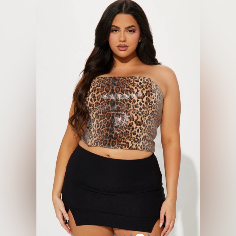 NWT‎ Fashion Nova Leopard Sequin Crop Top
Size 2X